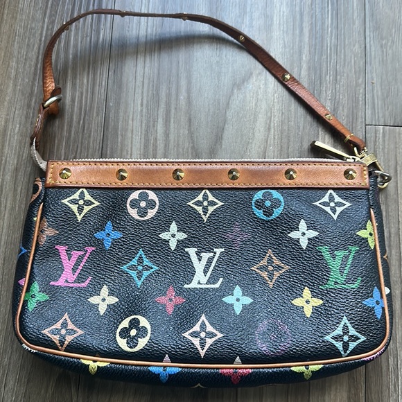 Louis Vuitton x Takashi Murakami Black Multicolore Canvas Pochette - Picture 2 of 4